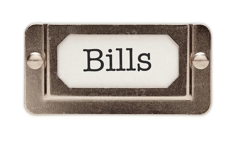 Bills file drawer label isolated on a white background