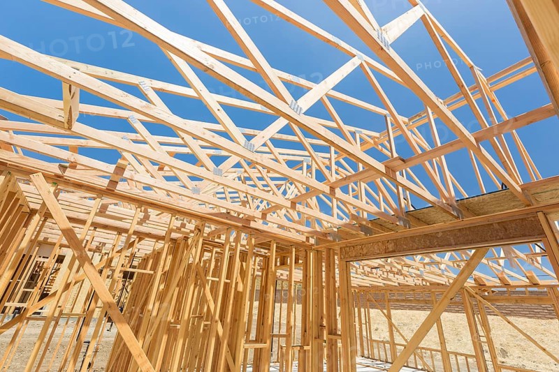 Wood home framing abstract at construction site