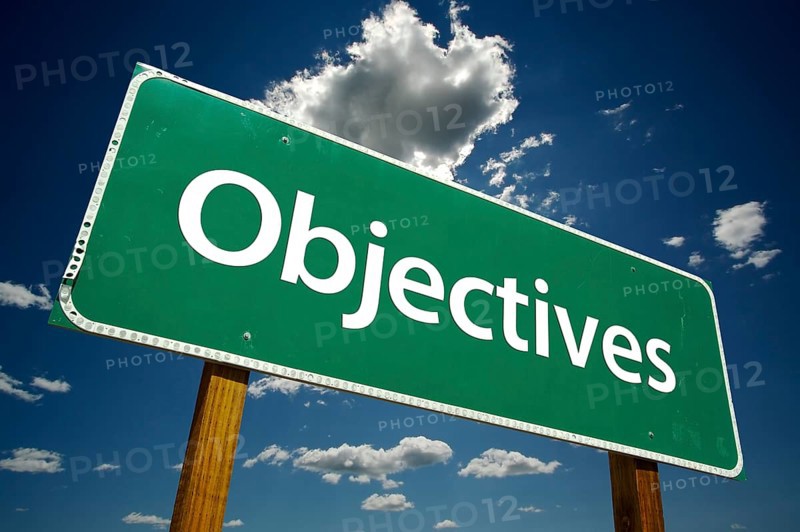 Objectives road sign with dramatic clouds and sky