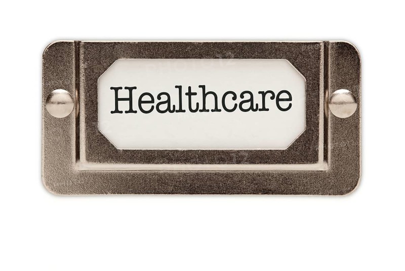 Healthcare file drawer label isolated on a white background