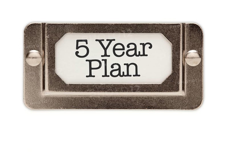 5 year plan file drawer label isolated on a white background