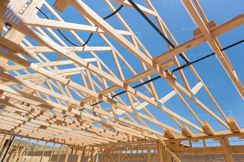 Wood home framing abstract at construction site