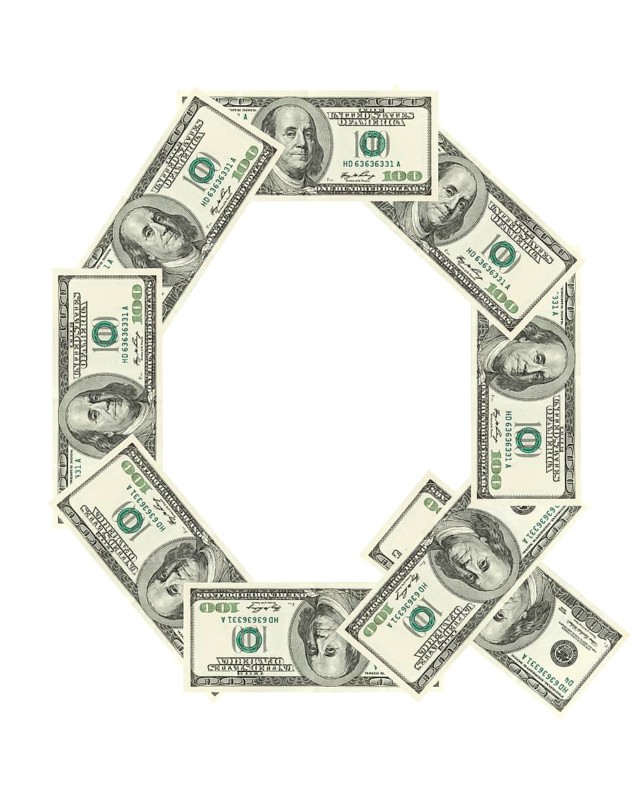 Letter Q made of dollars isolated on white background