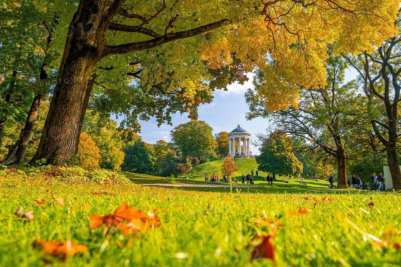 English Garden with Monopterus in Autumn