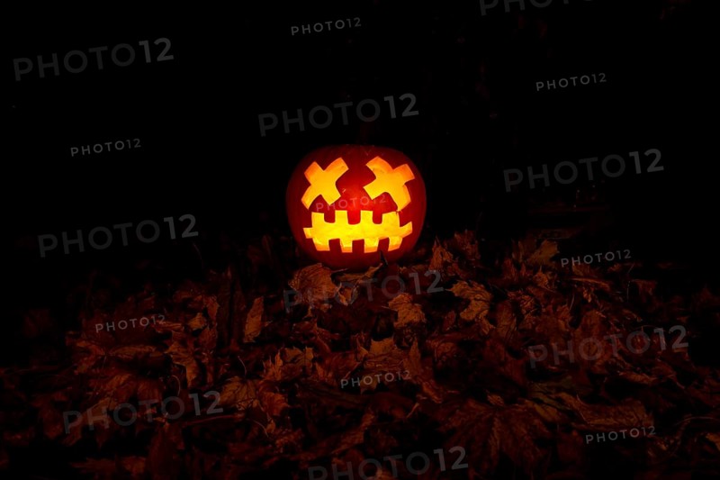 Glowing pumpkins at night