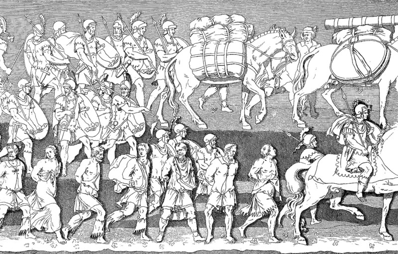 Captured Goths in the Triumphal Procession of Theodosius. Relief from the Column of Theodosius erected by Emperor Arcadius at Constantinople in 401
