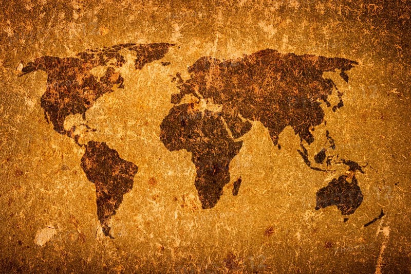 Old grunge world map on canvas