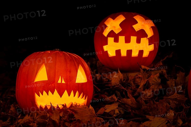 Glowing pumpkins at night