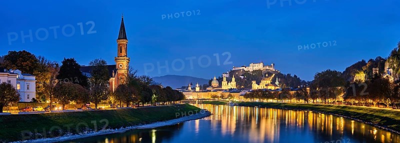 Salzburg city evening panorama. Cathedral