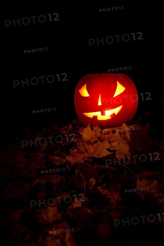 Glowing pumpkins at night