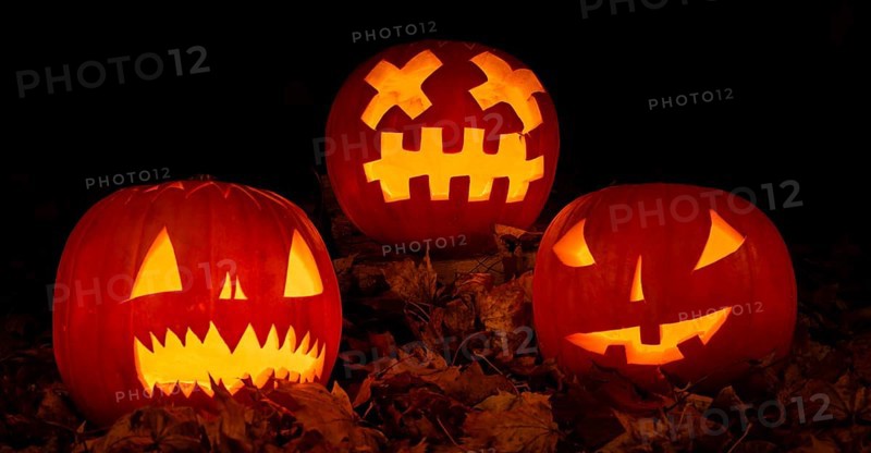 Glowing pumpkins at night