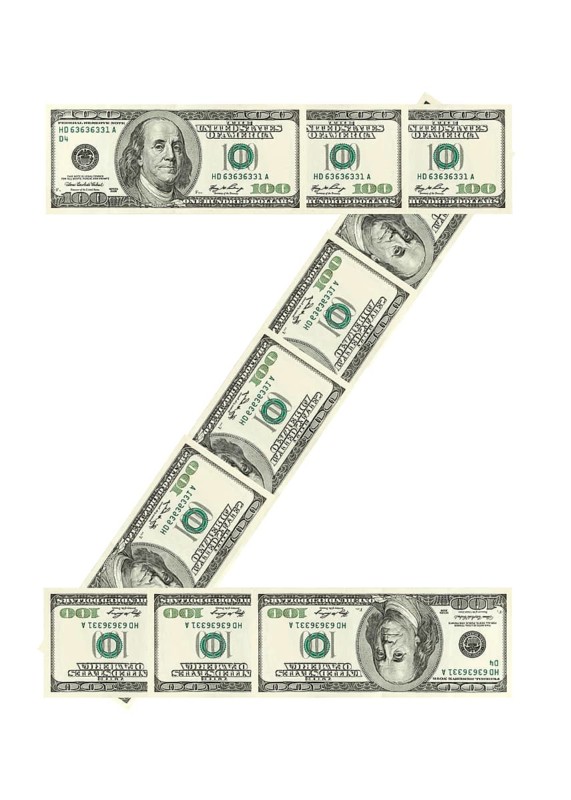 Letter Z made of dollars isolated on white background