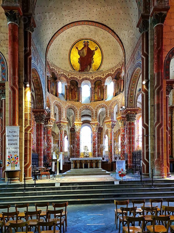 Columns and ambulatory of the roman church Saint-Austremoine