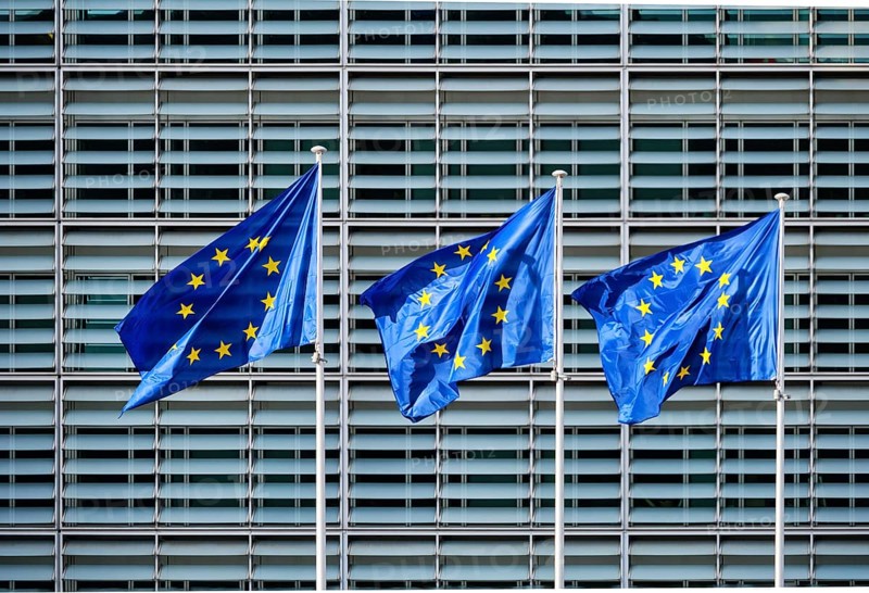European EU flags in front of the Berlaymont building