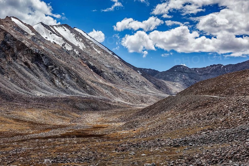 High altitude mountain road in Himalayas near Kardung La pass in Ladakh