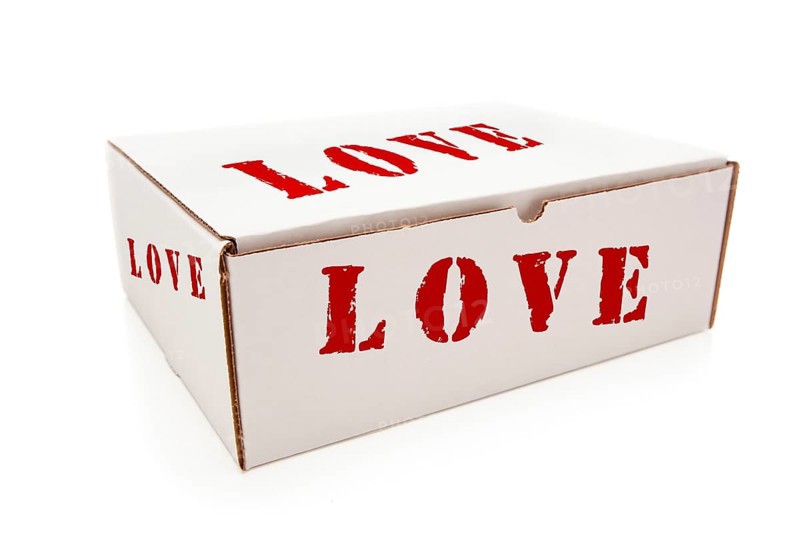 White box with the word love on the sides isolated on a white background