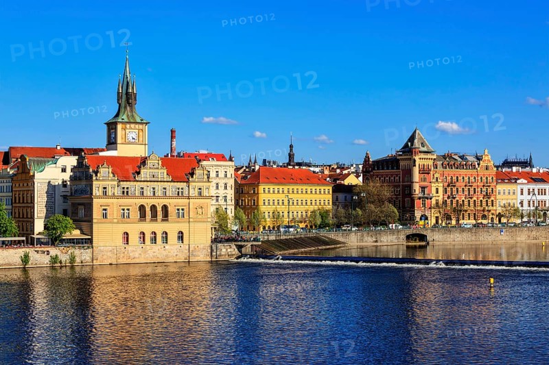 Prague Stare Mesto embankment view from Charles bridge Prague