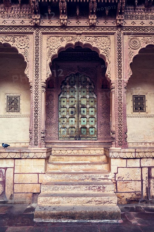 Arched gateway in Mehrangarh fort example of Rajput architecture. Jodhpur