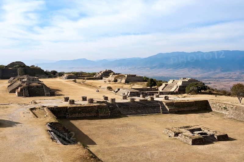 Ancient ruins on plateau Monte Alban in Mexico