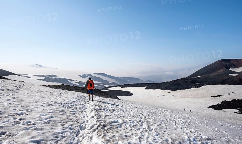 Hiker on snow field