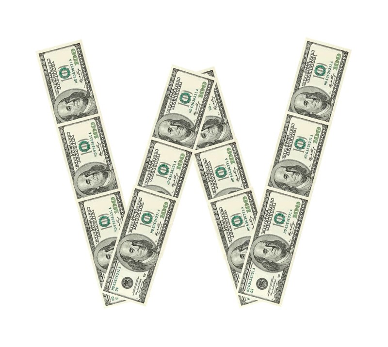 Letter W made of dollars isolated on white background