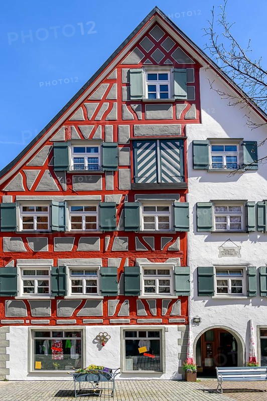 Half-timbered house with divided facade