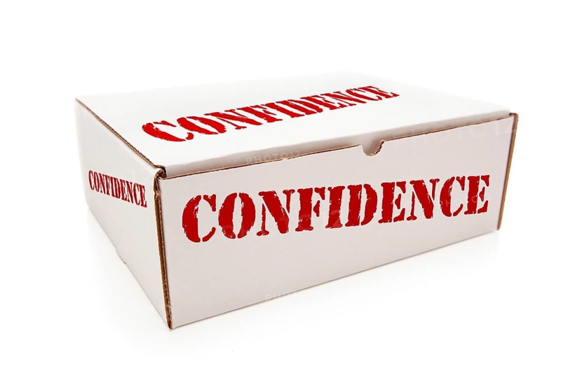 White box with the word confidence on the sides isolated on a white background
