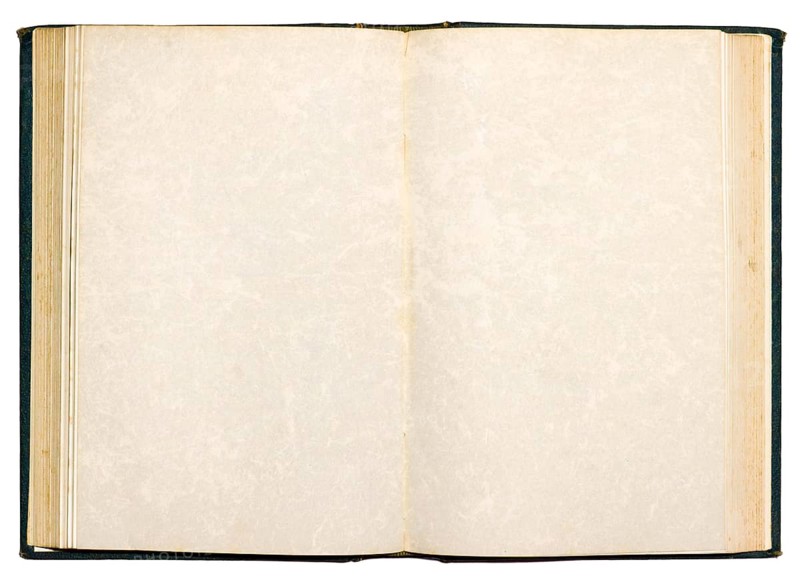 Old open book with blank pages isolated on white