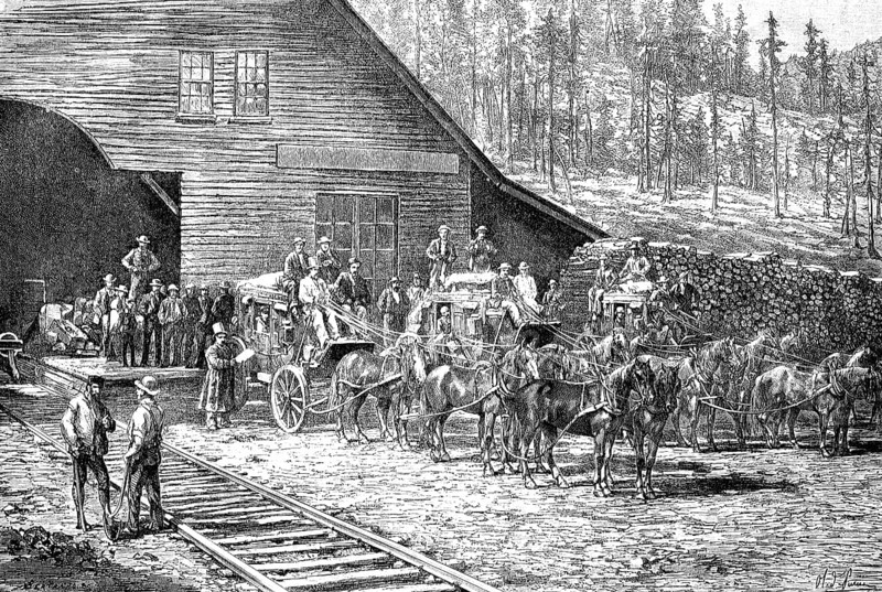 Stagecoach at the Reno post office in 1880