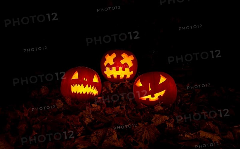Glowing pumpkins at night