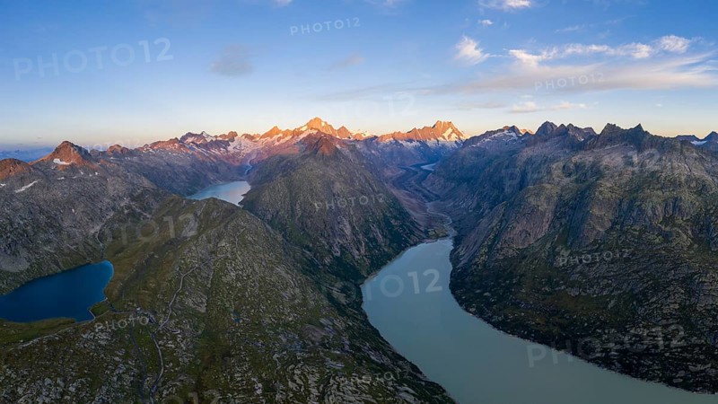 Aerial view over the Grimsel region with Lake Grimsel