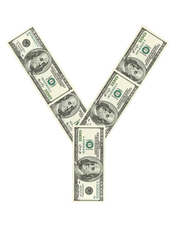 Letter Y made of dollars isolated on white background