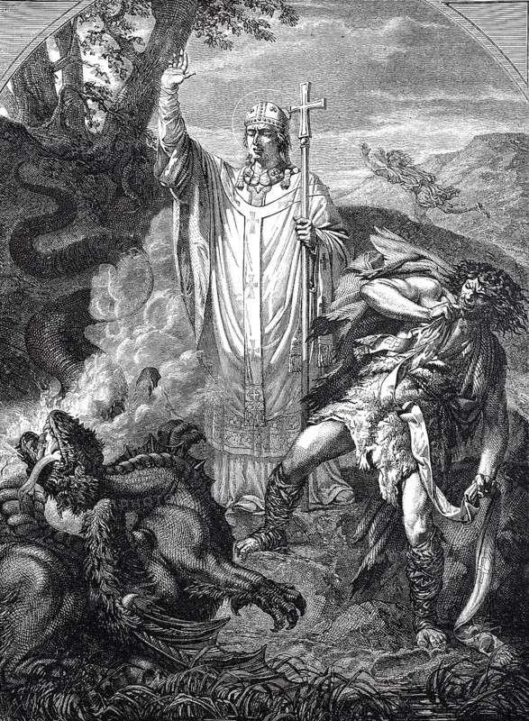 Patron saint drives away the dragon