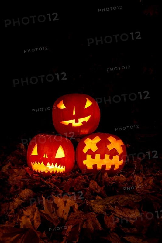 Glowing pumpkins at night