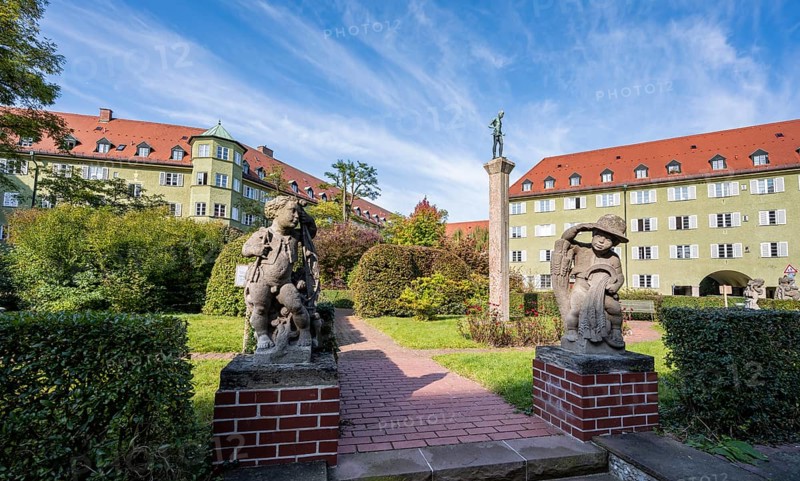 Inner courtyard with park and green residential buildings