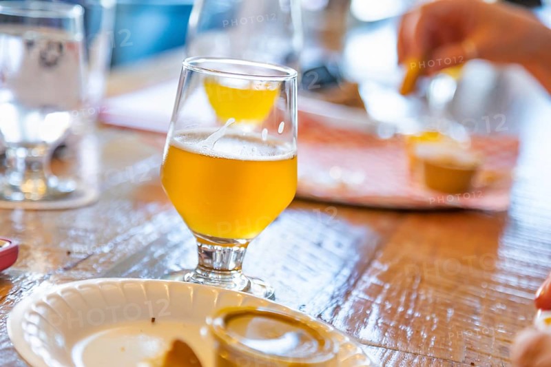Abstract of small glass of micro brew beers on bar