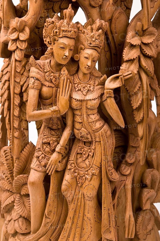 Rama and his wife Sita of Hindu mythology wood carving