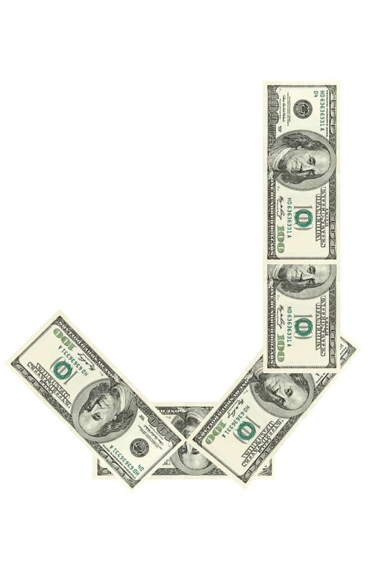 Letter J made of dollars isolated on white background