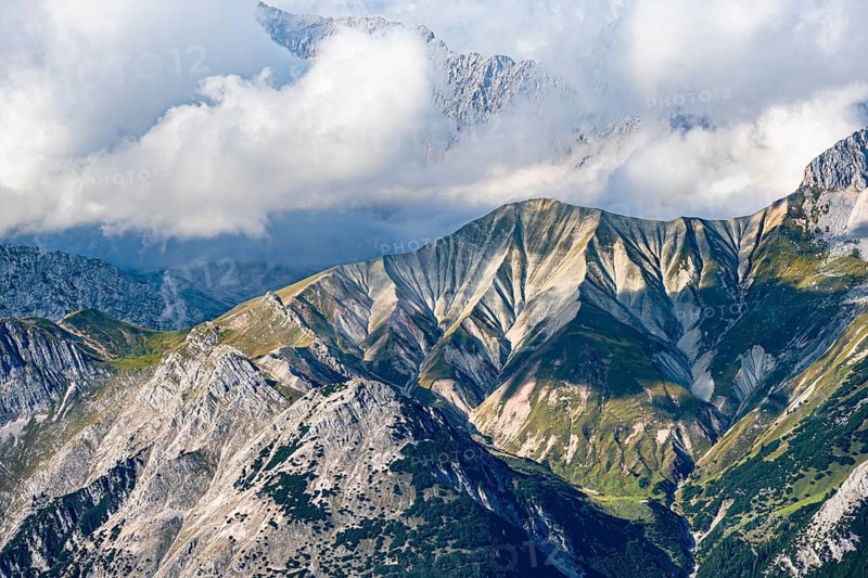 Mountain peaks Hoher Kamm and Kleiner Wanner of the Wetterstein Mountains