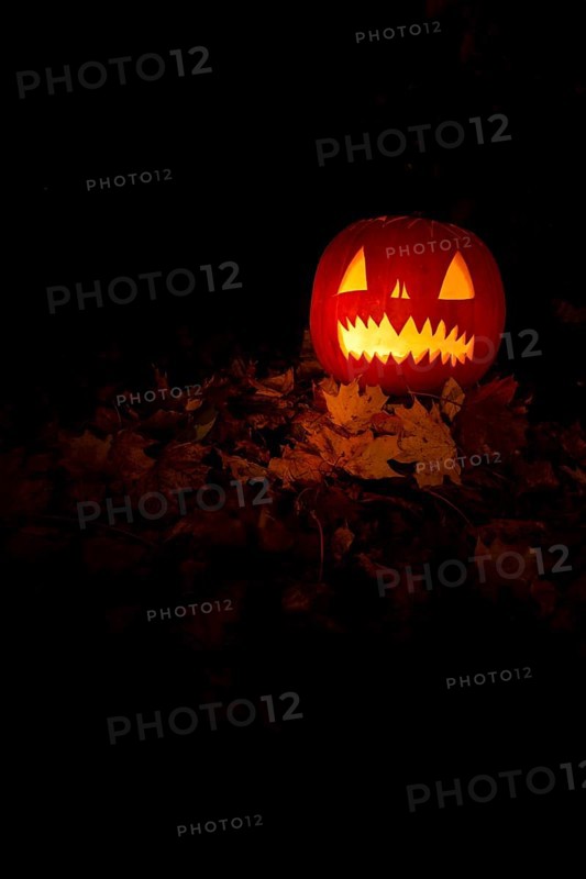 Glowing pumpkins at night