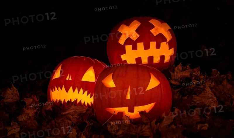 Glowing pumpkins at night