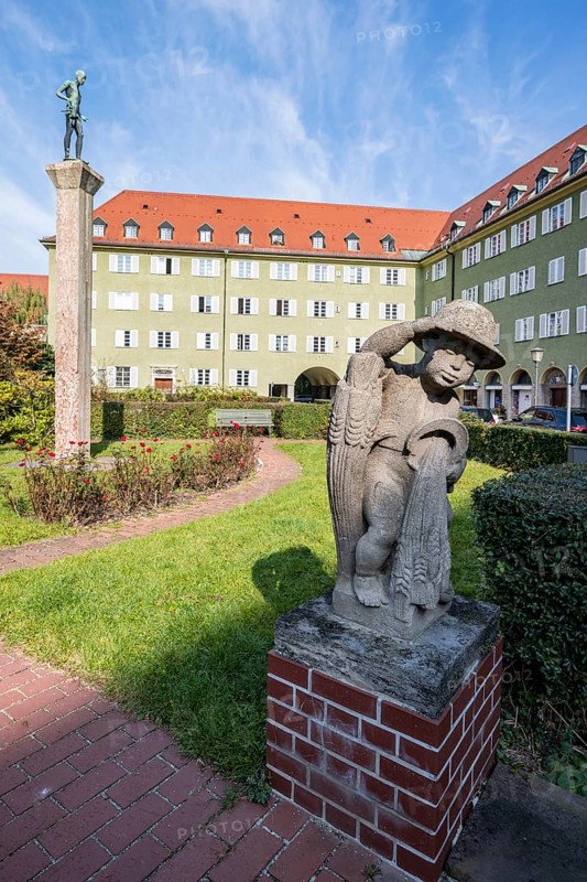 Inner courtyard with park and green residential buildings