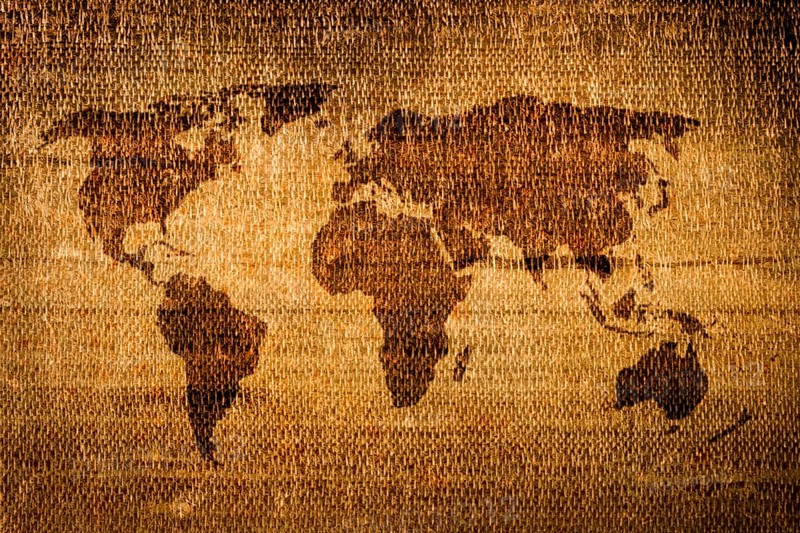 Old grunge world map on canvas