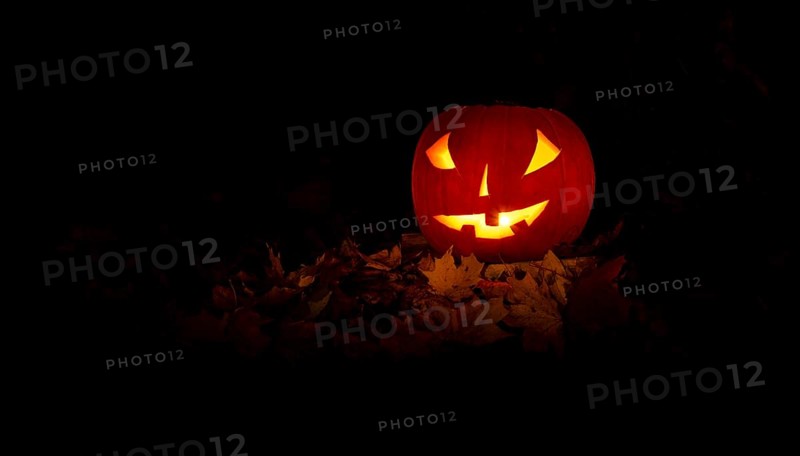 Glowing pumpkins at night