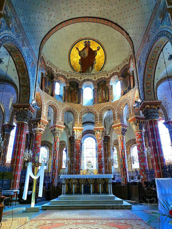 Columns and ambulatory of the roman church Saint-Austremoine