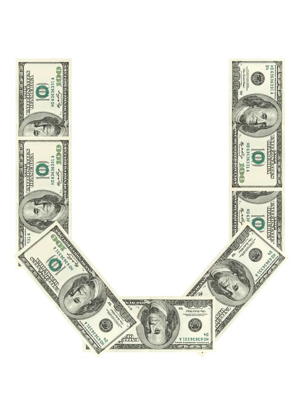Letter U made of dollars isolated on white background