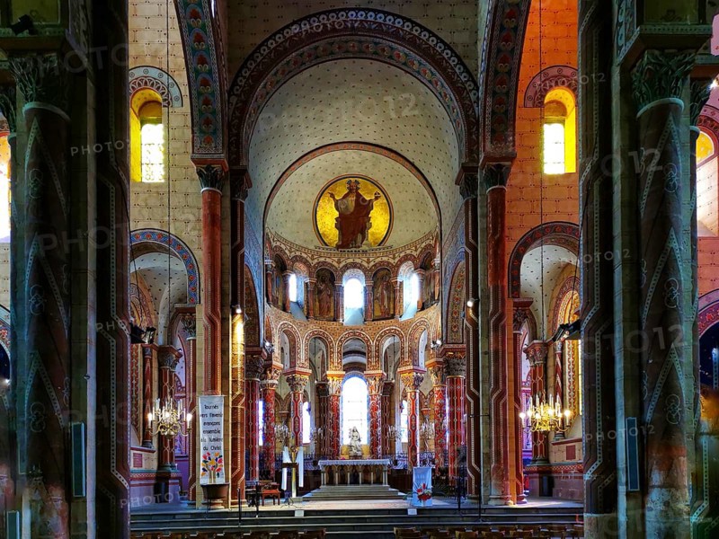 Columns and ambulatory of the roman church Saint-Austremoine