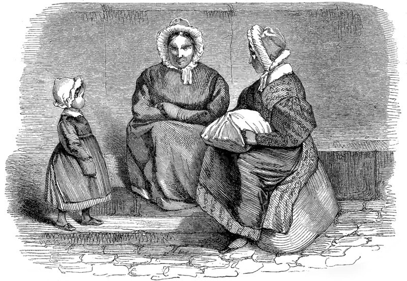 Two Women and a Child Sitting by the Road
