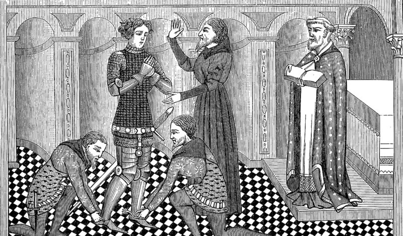 Girding and knighthood from a manuscript about Lancelot of the Lake
