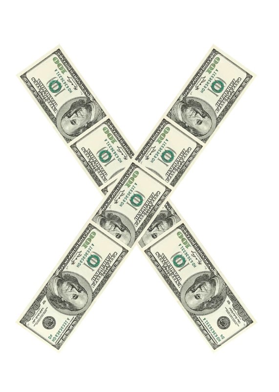 Letter X made of dollars isolated on white background